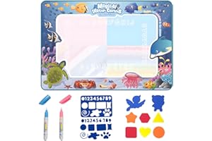 ZNDFTW Ocean World Water Doodle Mat for Kids - 44x32 cm Reusable Mess-Free Drawing Mat with 8 EVA Stamps | Educational Toy for 2-6 Year Olds for Christmas & Birthdays