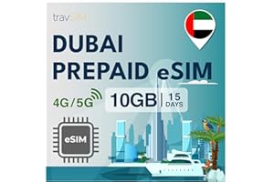 travSIM eSIM pour Dubaï | 15 jours – 10 Go de données SIM | Données haute vitesse 5G/4G | Accès Internet illimité pour Google, Facebook, WhatsApp, Instagram et plus encore