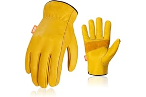 Vgo... 1 paio Guanti da Lavoro in Pelle Bovina Vera senza Fodera, Guanti Costruzione Edilizie con Palmo Antiabrasivo, CA9590