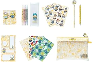 GRUPO ERIK Set de Papeleria Minions: Estuche con Material Escolar - Kit papeleria niños para Vuelta al Cole │Incluye: Lápiz, Boli con goma, Pegatinas, 3 libretas, Clips, Subrayadores y Notas adhesivas