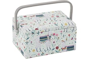 Hobby Gift Exclusive Medium Sewing Craft Hobby Storage Box, Accessories Tray Pin Cushion Pocket PVC Handle 18.5 x 25.5 x 14.5cm, Llama