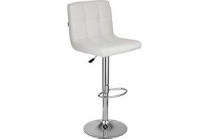 Baroni Home Sgabello da Bar o Cucina in Tessuto Imbottito, Regolabile e Girevole a 360°, con Schienale e Poggiapiedi, Struttura in Acciaio Cromato, 1 Pezzo, Bianco Ecopelle