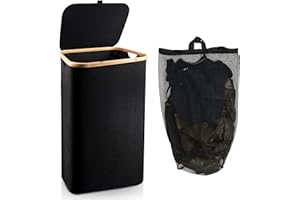 LIRCHES Laundry Basket with Lids - 88L Collapsible Laundry Basket with Removable Laundry Bag, Washing Baskets for Laundry, Waterproof Laundry Basket for Bathroom, Bedroom (Black)