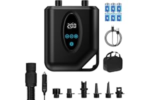 Fileeyn Pompa SUP Ricaricabile, 20PSI Elettrica con Auto-Off, Gonfiaggio e Sgonfiaggio Intelligente, 12V DC & Type-C per Paddle Board, Kayak, Ala & Aquilone, Tenda, Barca, Materasso