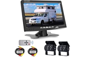 HODOZZY Kit Telecamera Posteriore per Retromarcia, 2 Telecamere con Due Dispositivi di Visione Notturna a Infrarossi, Display HD 7 Pollici Monitor Telecamera per Retromarcia per Camper Autobus Rimorchi Camion