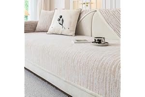 Yahbrra Sofabezug Weiche Chenille Sofa Überzug: für 1 2 3 4 Sitzer L Form Sofaüberwurf Ecksofa Couch Überzug Neue Universelle Anti Rutsch Hund Katze Sofa Cover (Beige, 90 * 210cm)