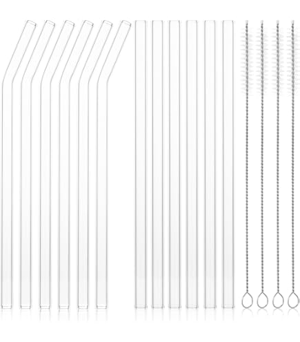 16 Cannucce Di Vetro Riutilizzabili - Set Con Spazzole - 15cm E 25cm Dritte E Curve