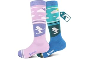 RIOROO 2 pary dziecięcych skarpet narciarskich z wełny merynosów grube termiczne wyściełane długie skarpety narciarskie dla chłopców dziewcząt skarpety śniegowe nad łydkę zimowe skarpety outdoorowe łyżwiarstwo turystyka piesza