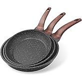 YASHE Set of 3 Non-Stick Frying Pans 20/24/28 cm with Granite Coating - Induction Compatible, Lightweight, Durable and Health
