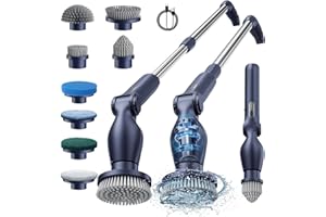 Leebein Electric Spin Scrubber, Cordless Cleaning Brush with Long Handle and 8 Replaceable Brush Heads, 2 Rotating Speed Shower Scrubber for Bathroom Tub, Floor, Tile, Kitchen, Car Wash (Blue)