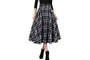MGizo DtiSpectrum Gonne Midi a Quadri da Donna - Gonna Svasata a Pieghe a Trapezio con Vita Alta, Lunghezza al Ginocchio, in Tartan Vintage con Elastico in Vita