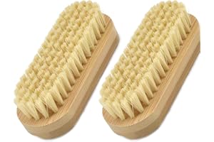 CHSTARINA 2 Pcs Handle Nail Brushes Nail Hand Scrubbing Brushes Double Sided Nail Finger Tip Brushes Small Fingernail Wash Cleaning Brush Bamboo Handle Scrubber for Toes Nails Hands Garden Bathroom Salon Use