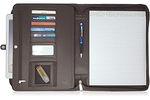 Dark Brown A4 Document Folder - PU Leather Conference Folder Portfolio - Zippered Organiser for Men & Women with A4 Notepad, 10.5 Inch Tablet Pocket & Gift Box by Lautus Designs