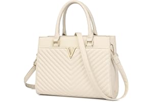 Miss Lulu Handbags for Women, Chic V-Quilted Ladies Top Handle Bags with Golden Hardware, Large PU Leather Tote for Work School Travel