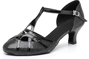 Rosefinch Chaussures de Danse Latine à Bride en T-pour Femme Bout Fermé Mode Salsa Tango Cha-Cha Chaussures de Danse pour Mariage et Soirée 5/7cm Talon 34-41EU