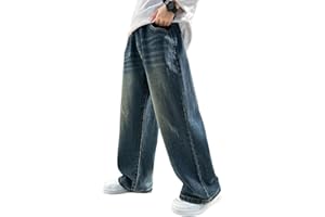 Rolanko Pantaloni Cargo Larghi per Ragazzi Jeans Bootleg Skater Elasticizzati in Vita con Tasche Multiple Pantaloni Denim Vintage Streetwear per Bambini