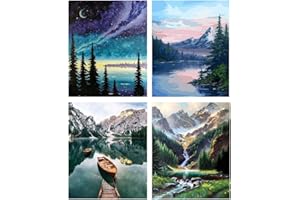 Qianbaiuk 4 Stück Malen Nach Zahlen Erwachsene Landschafts Malen Nach Zahlen Erwachsene DIY Acrylpigment für Art Home Decor(12x16 Zoll)