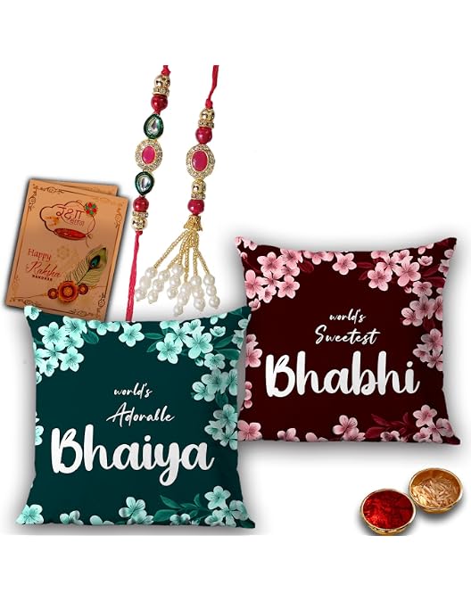 Kaameri Bazaar Rakhi Set For Brother & Bhabhi - Kundan Beads Bracelet With Roli Chawal & Card