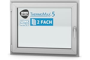 ThermoMax 5 Classic Kunststoff-Fenster, Uw-Wert 1,3, BxH: 100x80cm / 1000x800mm, DIN links (Griff rechts), mit 2-fach Wärme-Isolier-Verglasung, Winkhaus Sicherheitssystem & Rehau Profil