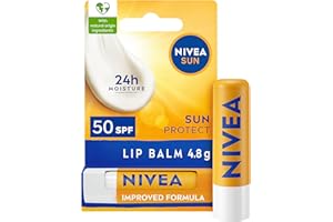 NIVEA SUN Protect Baume à lèvres soin SPF50 (5,5 ml), Factor 50 au beurre de karité, protection contre les rayons UVA/UVB avec humidité 24H, soin des lèvres, sans plâtre blanc