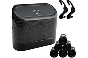 JNBGTU Car Trash Can with Lid, 90 Garbage Bags & 2 Hooks, Portable Mini Bin for Car, Home, Office, Multi-purpose and Odor-Sealing