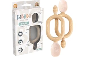 Bibado - Dippit Baby Spoon and Dipper, Fawn (2-Pack) - Soft, Chewable Dipper & Deep Spoon - Two-Hand, Sensory Grip - Baby Weaning Set - Weaning Spoons - Baby Gifts - Baby Essentials - 6 Months+