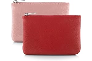 TIESOME 2 x portfel ze wzorem Lychee, PU, zamek błyskawiczny, przenośny, portmonetka, mini portfel dla kobiet, kieszeń na monety, mini pieniądze, różowo-czerwony., 12x9x1.2cm, casual