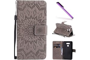 COTDINFOR LG G6 Protection Case For Girl Elegant Retro Flip Case Wallet PU Premium Leather Magnetic Slim Stand Covers Card Holder for LG G6 Gray Sunflower KT.
