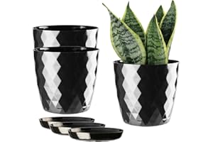 ORTEN Lot de 3 Pots de Fleurs d'intérieur en Plastique pour Toutes Les Plantes d'intérieur, Herbes, Cactus, orchidées, Plantes Grasses (Ø 14cm, Noir)