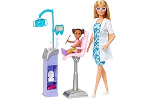 Barbie Dentista Muñeca Profesiones Rubia con niña, clínica de Juguete y Accesorios, +3 años (Mattel HKT69)