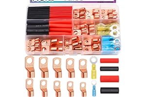 Taiss M6/M8 Cosses Tubulaires Kit 110PCS,pour Câble Électrique,Cosses de Embouts de Câble de Batterie,de raccordement en cuivre，avec un tube de rétrécissement thermique