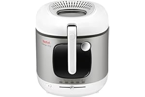 ‎TEFAL Tefal Mega 2 kg Elektrische Fritteuse, 3,3 L Öl-Kapazität, Anti-Geruchs-Filter, spülmaschinenfeste Teile, Sichtfenster, einstellbares Thermostat, weiß, Edelstahl, FR4800