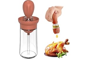 JUINGIO Spruzzatore di Olio con Pennello 2 in 1, 180ml Pennello da Pasticceria in Silicone Portatile Bottiglia di Olio per cucinare,grigliare, Cuocere al Forno, Spruzzatore Olio Friggitrice Ad Aria (Brown)