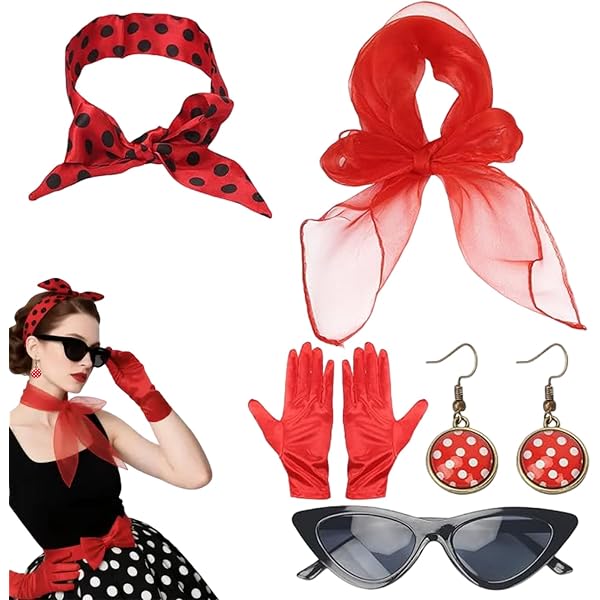 Set Accessori Rockabilly Anni '50 Per Donna | Fascia, Occhiali, Orecchini E Collana A Pois Per Feste Retrò