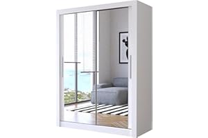 IE INTERIOR EMPORIUM Milan Full Mirror Double Sliding Door Wardrobe (or three in the 250cm size) With Shelves, Hanging Rails and LED Light in 6 Sizes & 4 Colors (100cm, White)