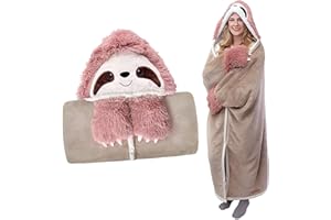iyoimono Rosa Faultier Geschenk für Frauen Tragbare Decke Sofadecke Sloth Kuscheldecke Flauschig Cartoon Kuscheldecke Niedliches Tiermuster Wohndecke 152 * 125cm