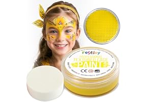 Festicy Peinture Visage Jaune I 20g avec Éponge | Certifié EN 71-3 & Reach | Maquillage Carnaval Enfant I Costume carnaval femme I Maquillage carnaval pour visage I Deguisement abeille enfant