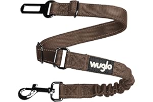 Wuglo pas bezpieczeństwa dla psa do samochodu, 38-95 cm, z elastycznym pasem, trwały i bezpieczny klips do pasa bezpieczeństwa - uniwersalna klamra dla psów (brązowa)