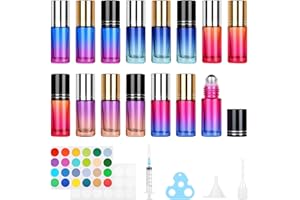MirraSwit 15 Stück 5ml Farbverlauf Roll on Flasche Leer, Roll on Glasflaschen für Ätherisches Öl, Rollon Flaschen für Öle, mit Edelstahl Roller Ball für Öle, Duftstoff, Kosmetika, Massagen