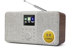 MangoKit MD5 Radio Stéréo Dab avec Bluetooth et écran Couleur-Radio numérique Portable avec Dab+/FM,Haut-parleurs stéréo,40 présélections,Double Alarme,Snooze,minuterie,Alimentation USB-C ou Piles AA