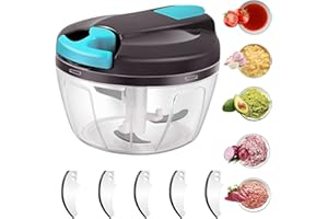 Domkan Hachoir Manuel 520ml, Hachoir Oignon Avec 3 Lames En Acier Inoxydable, Coupe Oignon Manuel avec Acier Inoxydable 3 Lames, Mixeur Manuel Coupe Ail pour Légumes, Viande (Bleu)