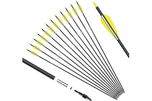 KESHES Archery Carbon Hunting Arrows for Compound & Recurve Bows - 76 cm (30 in.) Youth Kids and Adult Target Practice Bow Arrow - Removable Nock & Tips Points (12 Pack)