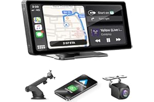 KMUTZY Portátil Radio Coche con Inalámbrico A-pple Carplay & Android Auto, Autoradio Estéreo IPS Pantalla Táctil con Bluetooth, Pantalla de Coche con Asistencia de Voz/Mirror Link/FM/AUX (10.26'')