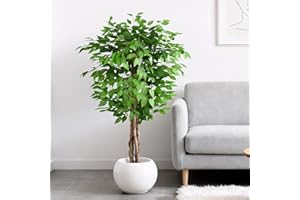 Keeplush Planta Artificial Ficus 150cm Alta con Tres Varas de Madera Natural, Planta Artificial Grande con 756 Hojas, Plantas Artificiales Interior Decorativas para Oficina Hogar DEC