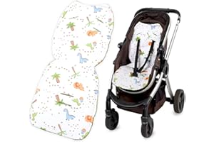 TOTSY BABY Sitzauflage Kinderwagen Buggy Einlage - Sitzeinlage für Kindersitz Auflage atmungsaktiv universal 75 x 35 cm Minky Grün Dinosaurier