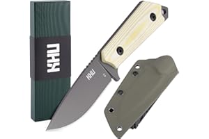 KHU Cuchillo Hoja Fija, Cuchillo Supervivencia Cuchillo Caza Cuchillo Bushcraft D2 Acero Mango de G10, Outdoor Caza Camping Accesorios - Funda Kydex - 29A