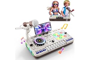 DJ Pult DJ Mischpult für Kinder 3-10 Jahre DJ Mixer DJ Controller Musikinstrumente mit Mikrofon 100+ Soundeffekten Licht Akku Ideales Geschenk Spielzeug für DJ-Mixer Jungen Mädchen 4 5 6 7 8 9 Jahre