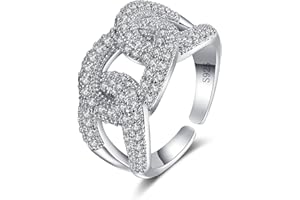 GENPAR 925 Sterling Silver Ring for Women, Solid Silver Romantic Interlocking Shape Opening Ring for Women Jewelry, with 5A Cubic Zirconia，Adjustable Size