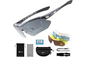 ROCKBROS Lunette de Sport Polarisées Homme Cyclisme Lunette VTT Protection UV400 Lunette de Soleil Noir pour Vélo Pêche Course Conduite avec 5 Verres Interchangeable