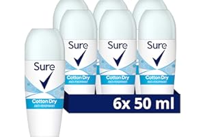 Sure Cotton Dry Women's Deodorant with a clean fragrance inspired by fresh cotton sheets Anti-Perspirant Roll On and 48 hour sweat and odour protection 50 ml, Pack of 6
